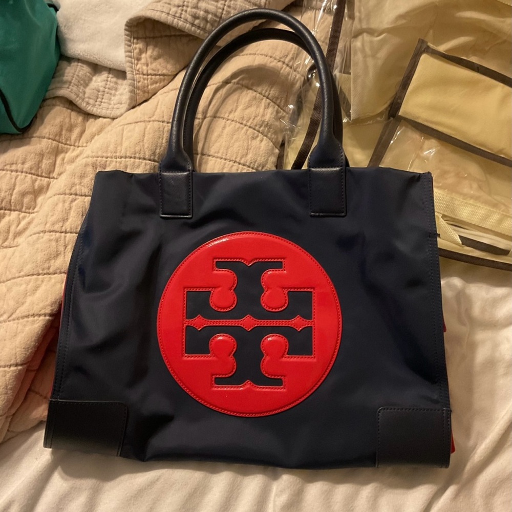 Tory Burch Navy and Red Tote Bag